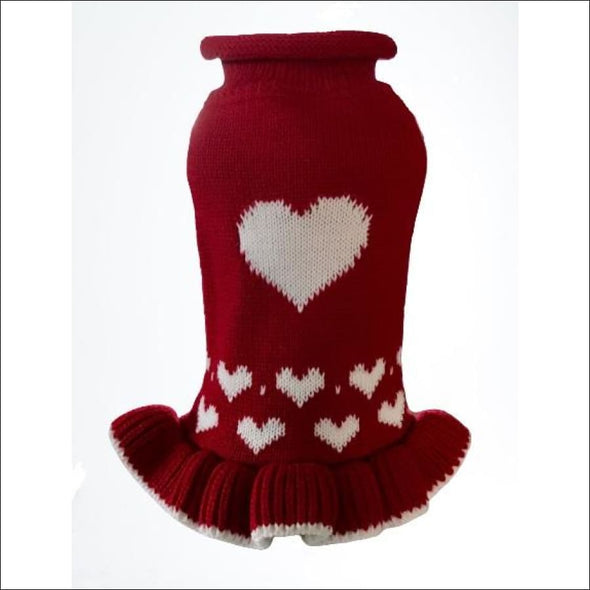 Red Heart Sweater Dress By Dallas Dogs - Dog Sweater Dress, Heart Dog Sweater Dress, Valentine’s Day dog dress,celebration dog dress, hearts dog dress,birthday puppy dress,birthday sweater, heart sweater,dallas dogs sweater,acrylic dog sweater,black dog,hand Knit Dog Sweater,dog sweater,puppy sweater,pet sweater,small dog sweater,hand knit sweater,hand knit dog sweater,crochet dog sweater,knit dog sweater,sweater for dogs,dogs sweaters,dog sweaters,puppy sweaters,pet sweaters,