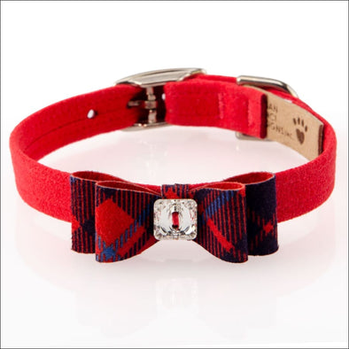 Scotty Big Bow Chestnut Plaid Collar - 5.5-7 Teacup / Red 