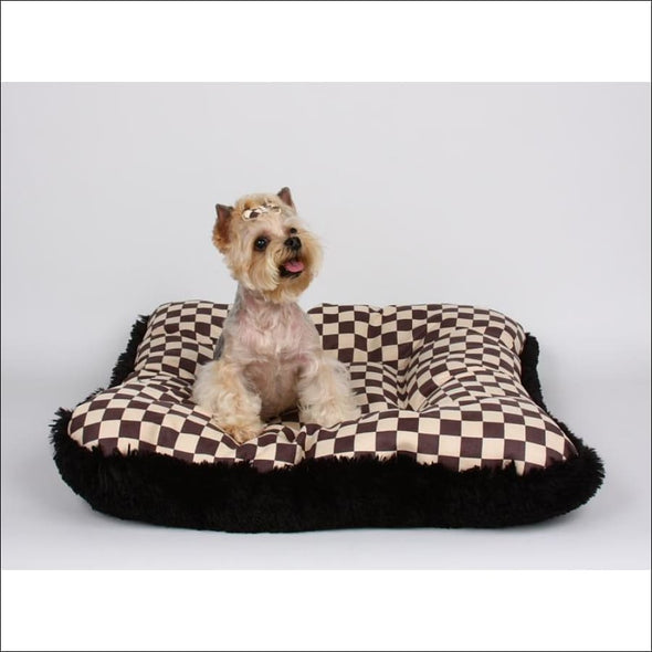 Square Windsor Big Check Bed with Black Shag - 1 Size - Beds