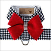 Black and White Houndstooth Red Nouveau Bow Tinkie Harness -