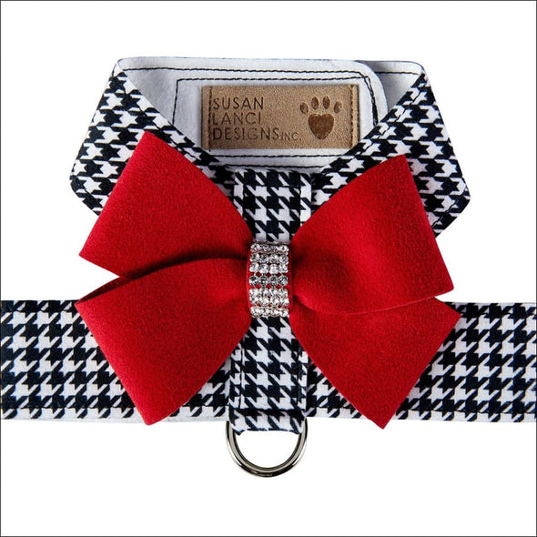 Black and White Houndstooth Red Nouveau Bow Tinkie Harness -