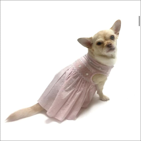Undottedley Pink Dress ,Hand-Smocked Dog Dress,Oscar Newman, Undottedley Pink Dress Hand-Smocked dress,dog dress,fancy dog dress,dog tutu,pink dog dress,pink dog tutu,dog dresses,fancy dog dresses,dog tutu dress,pink dog dresses,dog tutus,oscar newman dress,oscar newman dog,designer dog,cute dog clothes,