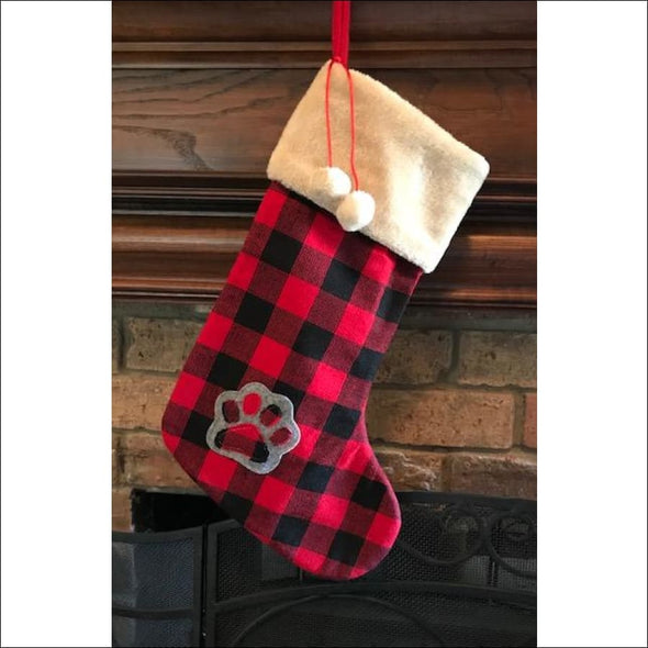 Watch Plaid Xmas Stockings with Paw & Pom Poms by Dallas 