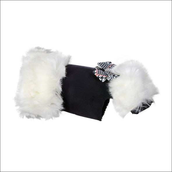 White Fur Coat with Classic Glen Houndstooth Nouveau Bow - 