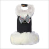 White Fur Coat with Classic Glen Houndstooth Nouveau Bow - 
