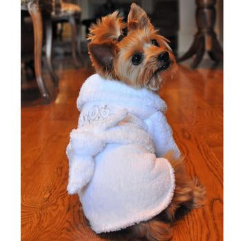 NEW-Doggie DesignWhite Silver Tiara Bathrobe 100% Soft Combed Cotton Terry cloth