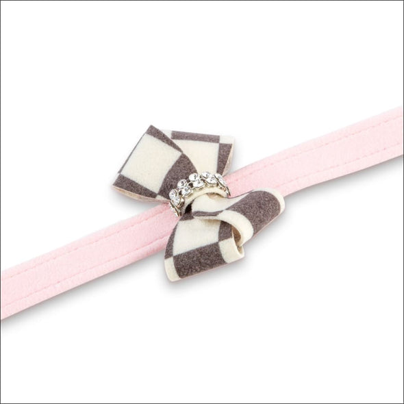 Windsor Check Nouveau Bow Leash - 4 FT / Puppy Pink