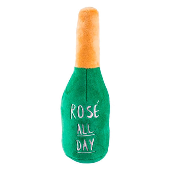 Woof Clicquot Rose’ Champagne Bottle Plush Dog Toy By Haute 